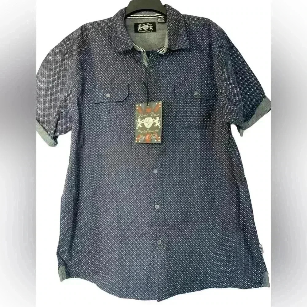 Lions Crest By English Laundry NWT Men’s Button Down Navy Blue Shirt XXL